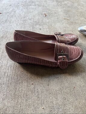Bandolino Croc-Embossed Buckle Loafers in Mauve Brown